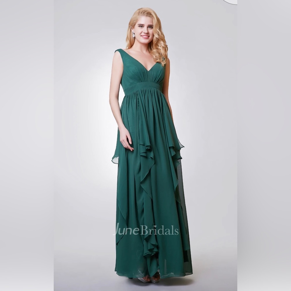 Forest Green Chiffon Dress with Layers